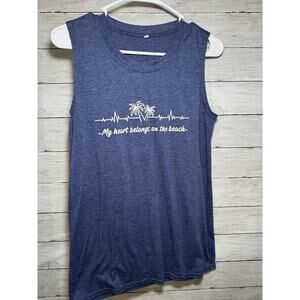 Womens Blue Beach Tank Top Size Small Vacation Beachy Summer Casual Sleeveless S